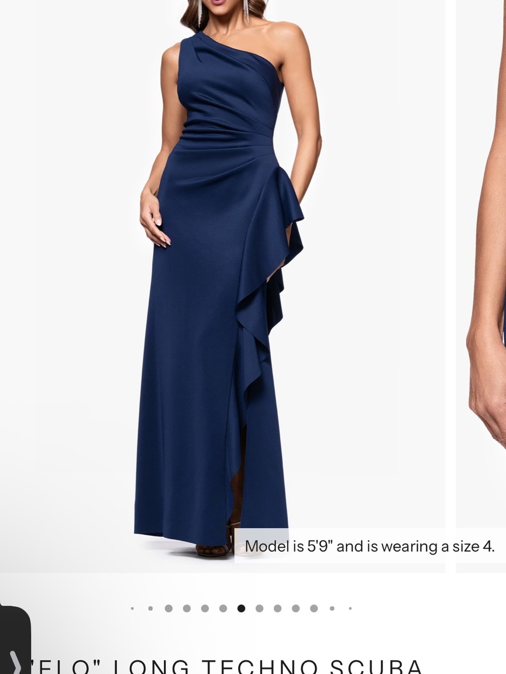 Xscape One-Shoulder Navy Ruffle Gown